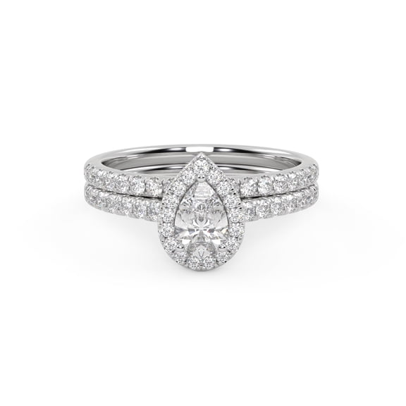 AFFY Teardrop Halo Bridal Ring Set for Women Center 6X4mm Pear Cut Lab Created Moissanite Engagement Wedding Ring in 14K Solid White Gold Size-5