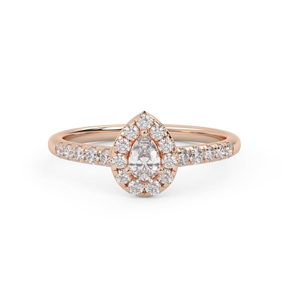 AFFY Teardrop Halo Solitaire Bridal Engagement Rings for Women, 0.55 Carat (ctw) Pear & Round Cut Lab Grown Diamond Ring In 10K Solid Rose Gold F-G, VS-SI Quality Ring Size-4.5