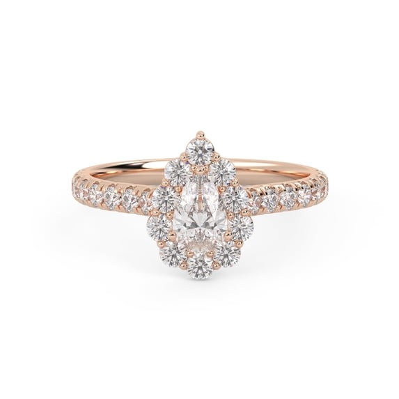 AFFY Teardrop Halo Solitaire Engagement Wedding Rings for Women Center 6X4MM Pear and Round Cut Lab Created Moissanite Ring Jewelry Gift for Her In 14K Rose Gold Over Sterling Silver Size 10