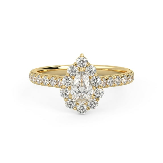 AFFY Teardrop Halo Solitaire Engagement Wedding Rings for Women Center 6X4MM Pear and Round Cut Lab Created Moissanite Ring Jewelry Gift for Her In 14K Solid Yellow Gold Size 9