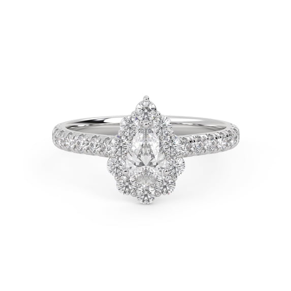 AFFY Teardrop Halo Solitaire Engagement Wedding Rings for Women Center 6X4MM Pear and Round Cut Lab Created Moissanite Ring Jewelry Gift for Her In 14K White Gold Over Sterling Silver Size 9.5