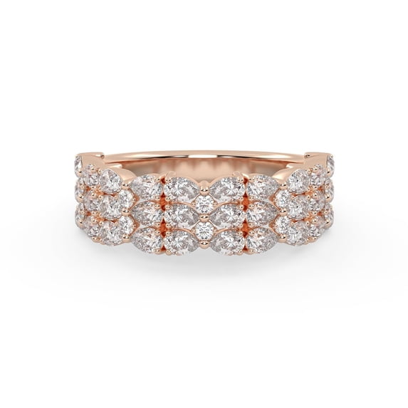 AFFY Three Row Wedding Band Ring for Women Pear and Round Cut Lab Created Moissanite Anniversary Promise Rings Jewelry Gift for Her In 10K Solid Rose Gold Size-9.5