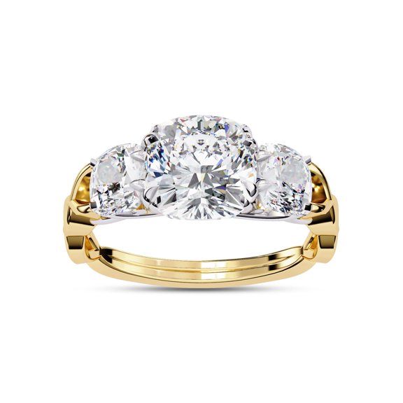 AFFY Three Stone Anniversary Wedding Infinity Rings for Women Center 7.5MM Cushion Cut Lab Created Moissanite Engagement Ring Jewelry Gift for Her In 10K Solid Yellow Gold Size 8.5