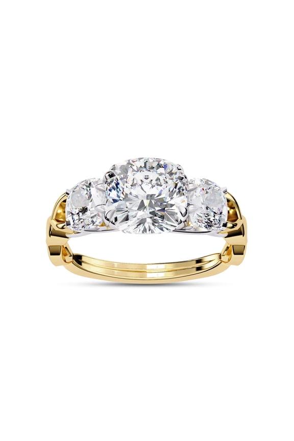Three Stone Anniversary Wedding Infinity Rings for Women Center 7.5MM Cushion Cut Lab Created Moissanite Engagement Ring Jewelry Gift for Her In 10K Solid Yellow Gold Size 10
