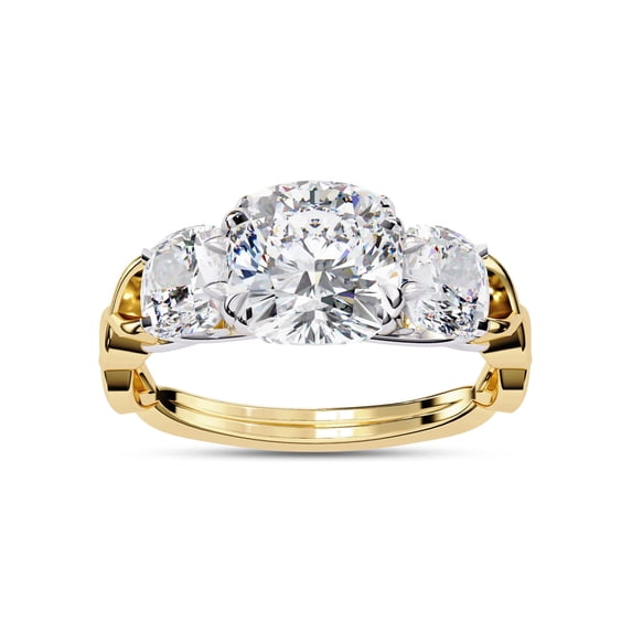 AFFY Three Stone Anniversary Wedding Infinity Rings for Women Center 7.5MM Cushion Cut Lab Created Moissanite Engagement Ring Jewelry Gift for Her In 14K Solid Yellow Gold Size 6.5