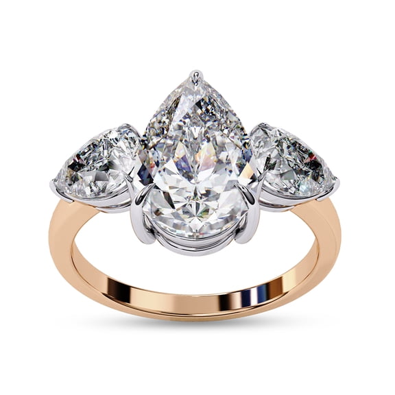 AFFY Three Stone Engagement Ring for Women | Center 11x7mm Pear Cut Lab Created Moissanite Promise Ring in 10K Solid Rose Gold Jewelry Gift for Her, Ring Size 8.5