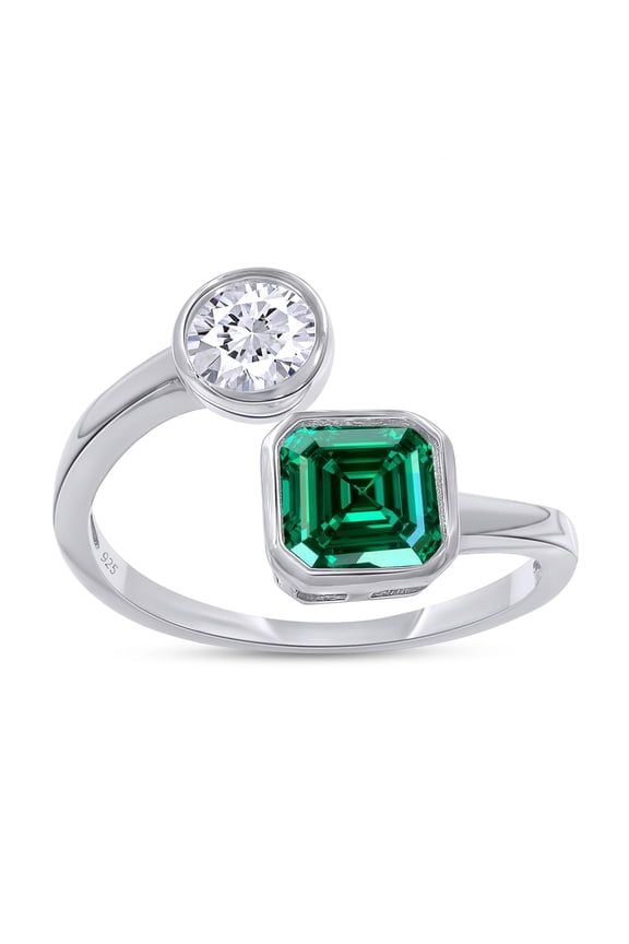 Toi Et Moi Engagement Ring, 6X6MM Asscher Shape Zambian Asscher Lab Grown Gemstone & Created Moissanite Bypass Wedding Ring In 14K White Gold Over Sterling Silver (1.25 Cttw), Size-9