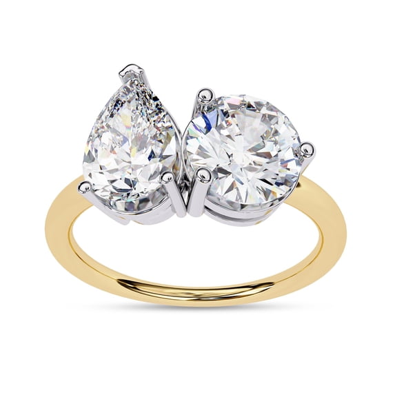 AFFY Toi Et Moi Ring for Women Pear and Round Cut Lab Created Moissanite Double Stone Engagement Rings Jewelry Gift for Her In 10K Solid Yellow Gold Size-4