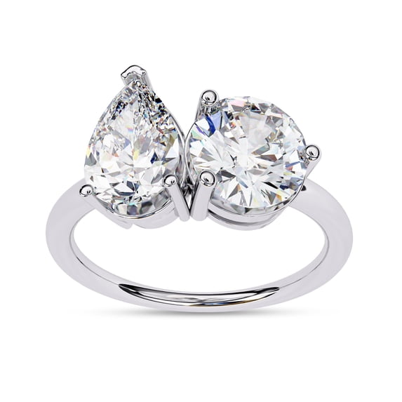 AFFY Toi Et Moi Ring for Women Pear and Round Cut Lab Created Moissanite Double Stone Engagement Rings Jewelry Gift for Her In 14K Solid White Gold Size-7
