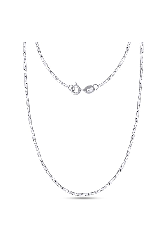 Twisted Bar Chain Necklace for Women and Men Italian Crafted 1.10mm Link Chain 18 Inch 14K White Gold Over 925 Sterling Silver with Spring Ring Clasp