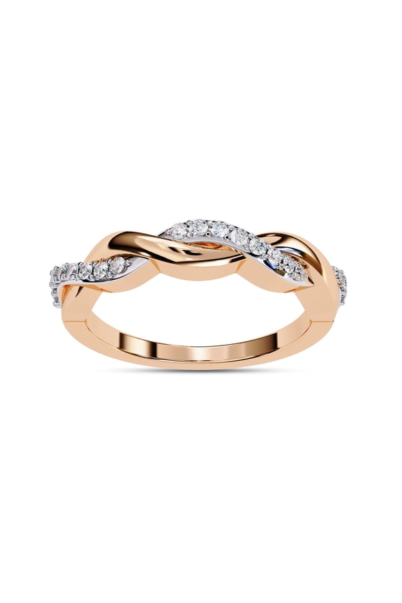 Twisted Eternity Wedding Band Ring for Women, 0.16 Carat (ctw) Round Cut Lab Grown Diamond Ring In 14K Rose Gold Over Sterling Silver F-G-H, SI Quality 1/6 ctw Ring Size-4