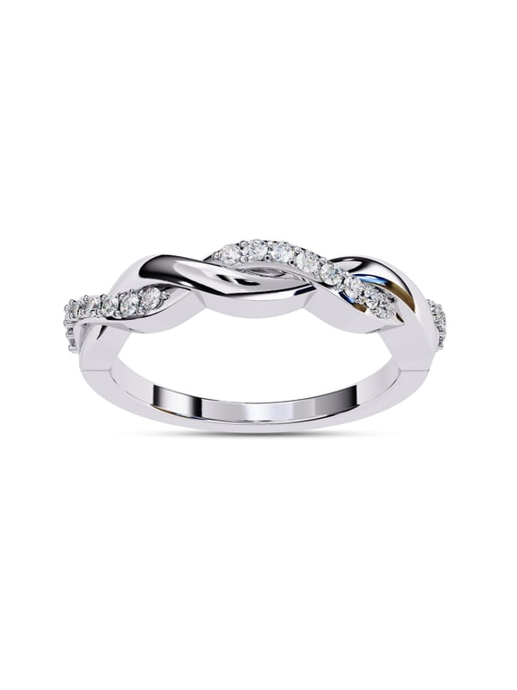 Twisted Eternity Wedding Band Ring for Women, 0.16 Carat (ctw) Round Cut Lab Grown Diamond Ring In 14K White Gold Over Sterling Silver F-G-H, SI Quality 1/6 ctw Ring Size-4
