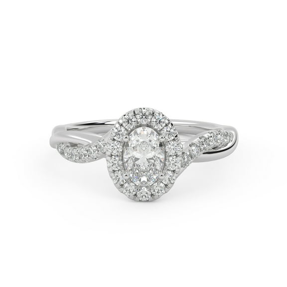 AFFY Twisted Halo Solitaire Engagement Rings for Women, 0.70 Cttw Oval And Round Cut Lab Grown Diamond Ring In 14K White Gold Over 925 Sterling Silver F-G-H, SI Quality Ring Size-4