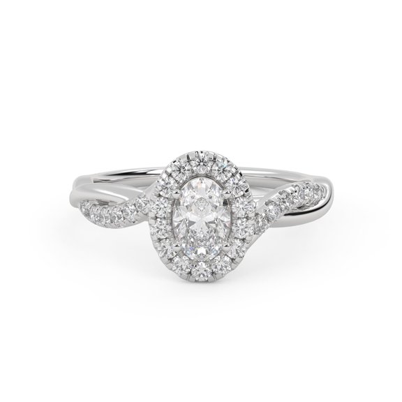 AFFY Twisted Halo Solitaire Engagement Rings for Women Center 6X4MM Oval and Round Lab Created Moissanite Wedding Ring In 14K White Gold Over Sterling Silver Size 7.5