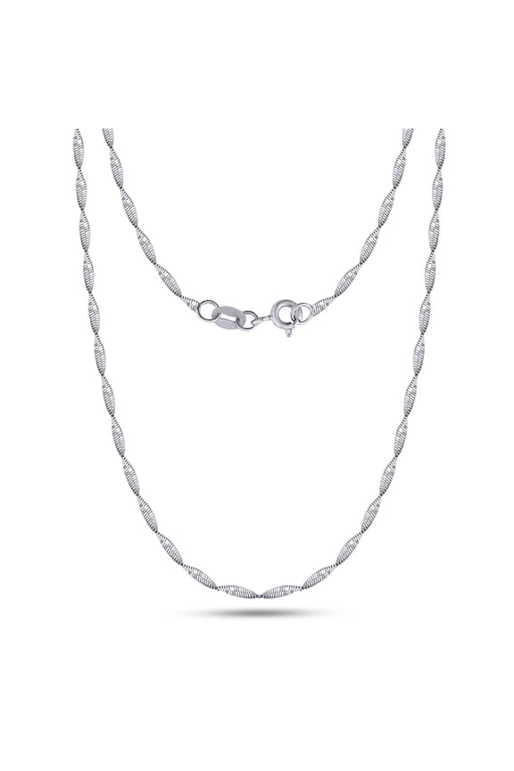 Twisted Herringbone Chain Necklace for Women and Men Italian Crafted 1.75mm Flexible Chain 24 Inch 14K White Gold Over 925 Sterling Silver with Spring Ring Clasp