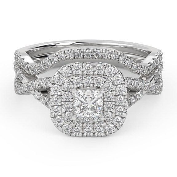 AFFY Twisted Infinity Double Halo Bridal Ring Set for Women Center 3.5MM Princess and Round Lab Created Moissanite Engagement Wedding Rings In 10K Solid White Gold Size 6