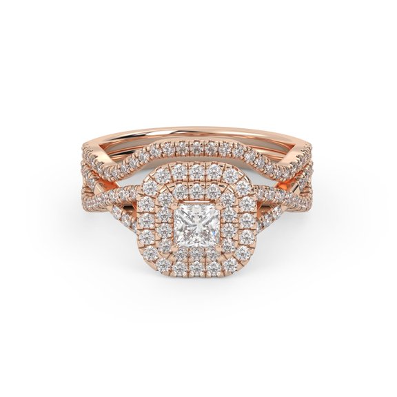 AFFY Twisted Infinity Double Halo Bridal Ring Set for Women Center 3.5MM Princess and Round Lab Created Moissanite Engagement Wedding Rings In 14K Rose Gold Over Sterling Silver Size 6