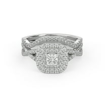 AFFY Twisted Infinity Double Halo Bridal Set Ring for Women, 1.00 Carat (ctw) Princess Cut Lab Grown Diamond Engagement Wedding Ring In 14K White Gold Over Sterling Silver F-G-H, SI Quality -4