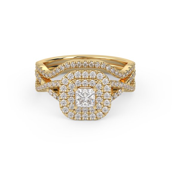 AFFY Twisted Infinity Double Halo Bridal Set Ring for Women, IGI Certified 1.00 Carat (ctw) Princess Cut Lab Grown Diamond Engagement Wedding Ring In 14K Solid Yellow Gold F-G, VS-SI Quality -4
