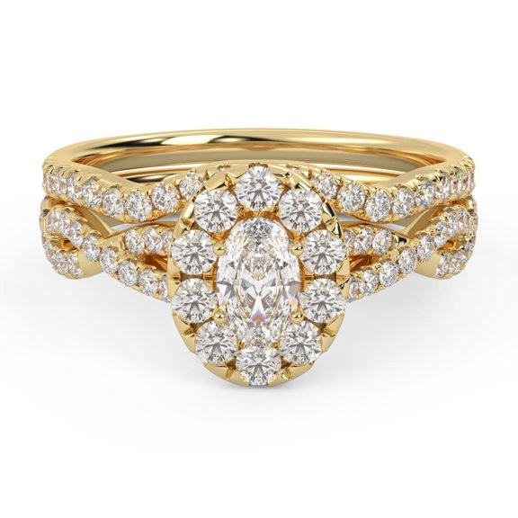 AFFY Twisted Infinity Halo Solitaire Bridal Ring Set for Women Center 5.5X3.5MM Oval and Round Lab Created Moissanite Engagement Wedding Rings In 10K Solid Yellow Gold Size 7.5