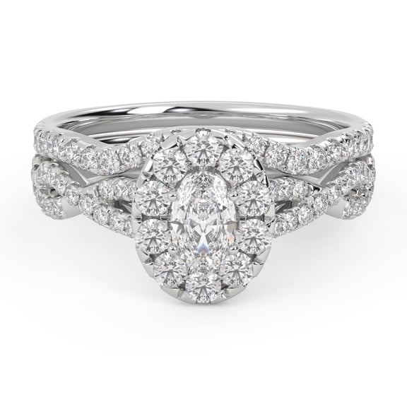 AFFY Twisted Infinity Halo Solitaire Bridal Ring Set for Women Center 5.5X3.5MM Oval and Round Lab Created Moissanite Engagement Wedding Rings In 14K Solid White Gold Size 6.5