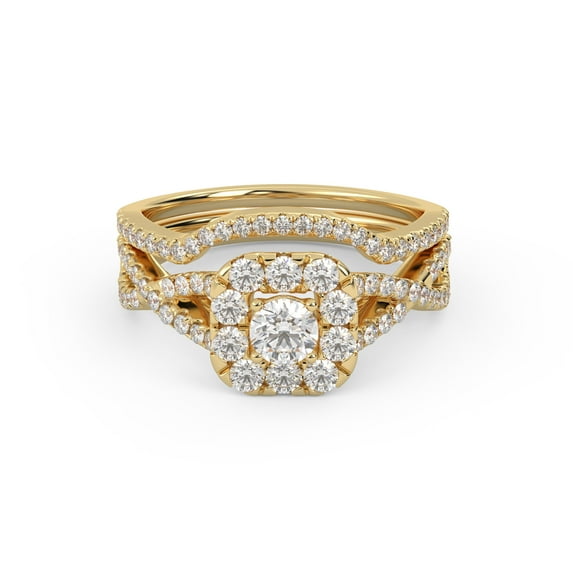 AFFY Twisted Infinity Halo Solitaire Bridal Set Ring for Women, 0.90 Carat (ctw) Round Cut Lab Grown Diamond Engagement Wedding Ring In 10K Solid Yellow Gold F-G, VS-SI Quality -8.5