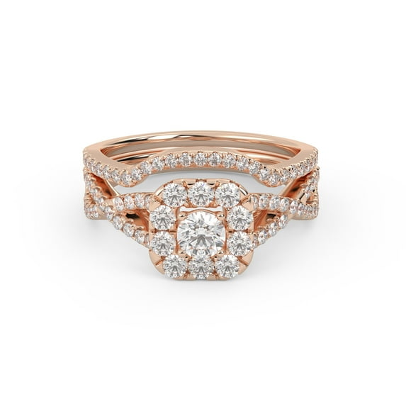AFFY Twisted Infinity Halo Solitaire Bridal Set Ring for Women, 0.90 Carat (ctw) Round Cut Lab Grown Diamond Engagement Wedding Ring In 14K Rose Gold Over Sterling Silver F-G-H, SI Quality -5
