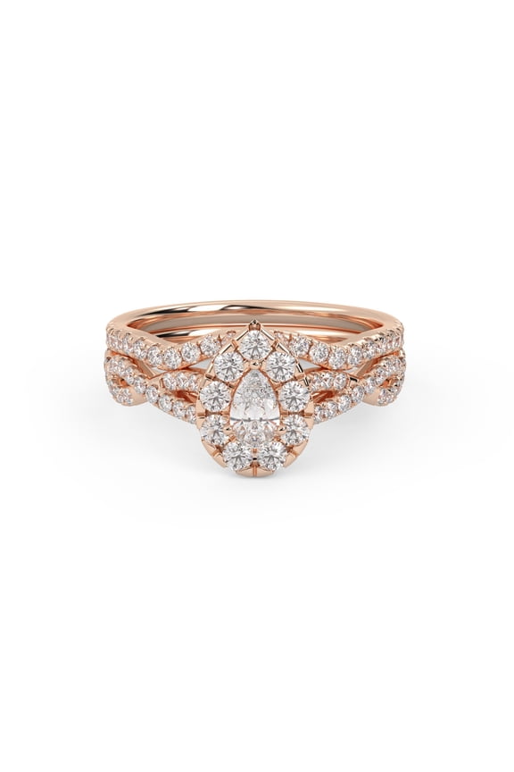 Twisted Infinity Halo Solitaire Bridal Set Ring for Women, 1.00 Carat (ctw) Pear Cut Lab Grown Diamond Engagement Wedding Ring In 14K Rose Gold Over Sterling Silver F-G-H, SI Quality -10