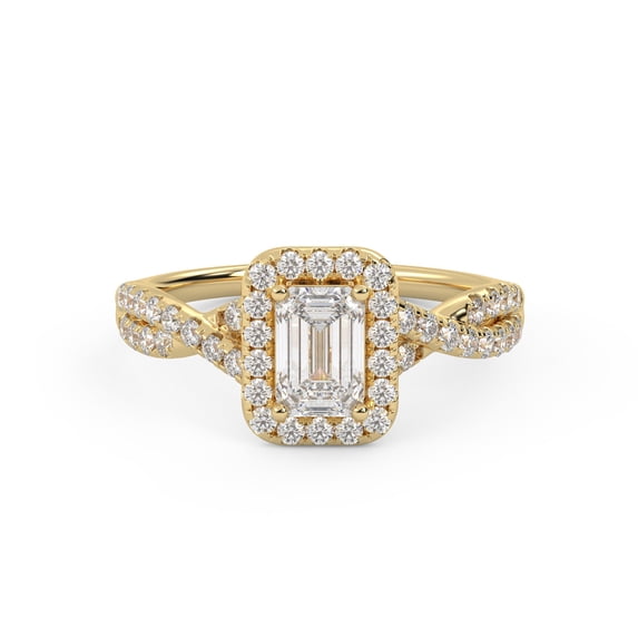 AFFY Twisted Infinity Halo Solitaire Engagement Rings for Women, 1.00 Carat (ctw) Emerald And Round Lab Grown Diamond Ring In 14K Yellow Gold Over 925 Sterling Silver F-G-H, SI Quality Size-7
