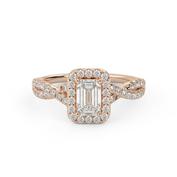 AFFY Twisted Infinity Halo Solitaire Engagement Rings for Women, IGI Certified 1.00 Carat (ctw) Emerald And Round Lab Grown Diamond Ring In 18k Solid Rose Gold F-G, VS-SI Quality Ring Size-8