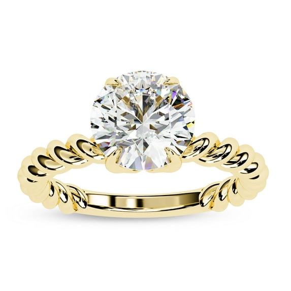 AFFY Twisted Rope Solitaire Engagement Ring for Women, 8mm Round Cut Lab Created Moissanite Wedding Anniversary Ring in 14K Yellow Gold Plated 925 Sterling Silver Size-8.5