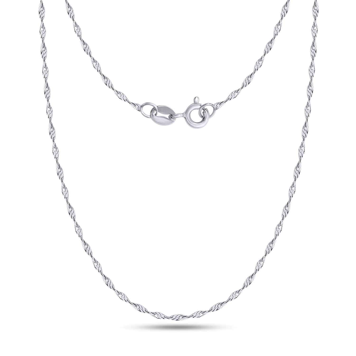 AFFY Twisted Serpentine Chain Necklace for Women and Men Italian Crafted 1.2mm Twist Chain 18 Inch 14K White Gold Over 925 Sterling Silver with Spring Ring Clasp