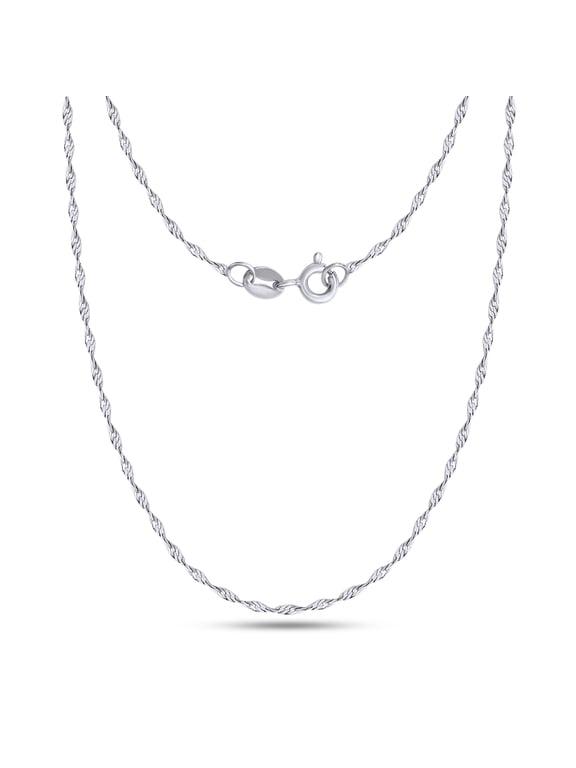 Twisted Serpentine Chain Necklace for Women and Men Italian Crafted 1.2mm Twist Chain 18 Inch 14K White Gold Over 925 Sterling Silver with Spring Ring Clasp