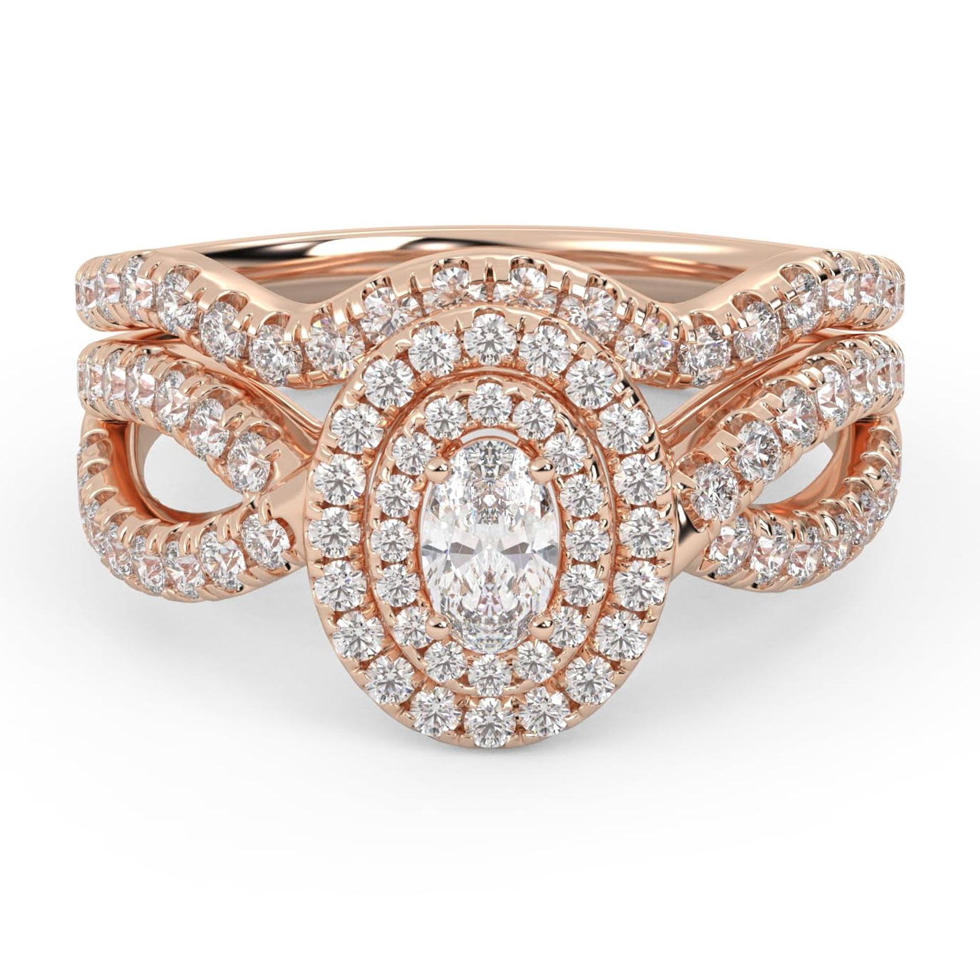 AFFY Twisted Shank Double Halo Bridal Set Ring for Women, Center 5x3mm ...