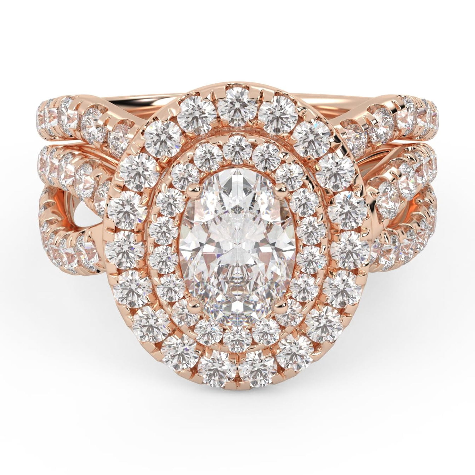 AFFY Twisted Shank Double Halo Bridal Set Ring for Women, Center 8x6mm ...