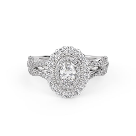 AFFY Twisted Shank Double Halo Engagement Ring for Women, 1.00 Carat (ctw) Oval And Round Lab Grown Diamond Ring In 14K White Gold Over 925 Sterling Silver F-G-H, SI Quality Ring Size-5