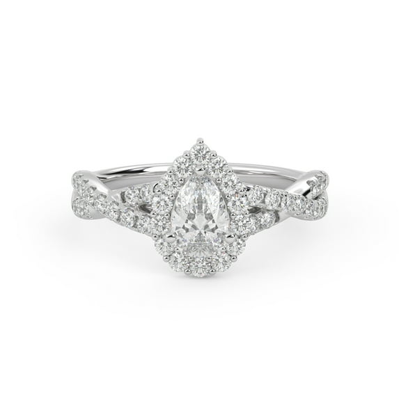 AFFY Twisted Shank Halo Solitaire Engagement Ring for Women, 1.00 Carat (ctw) Pear And Round Lab Grown Diamond Ring In 10K Solid White Gold F-G, VS-SI Quality Size-4