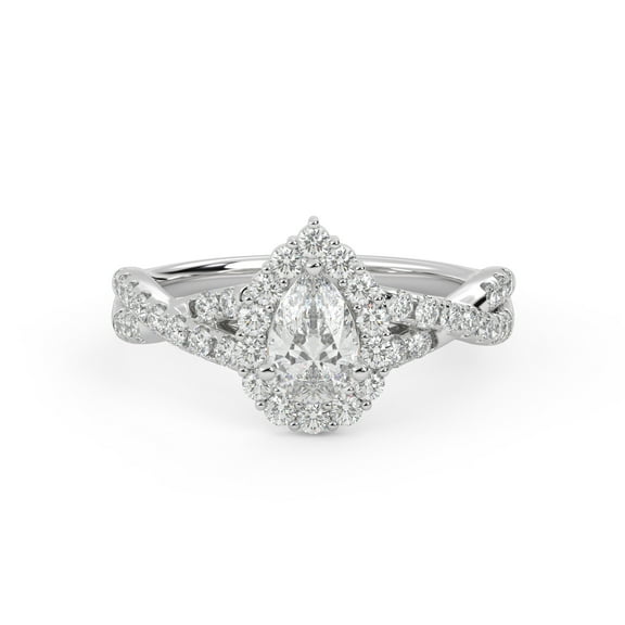 AFFY Twisted Shank Halo Solitaire Engagement Ring for Women, 1.00 Carat (ctw) Pear And Round Lab Grown Diamond Ring In 14K White Gold Over 925 Sterling Silver F-G-H, SI Quality Size-4