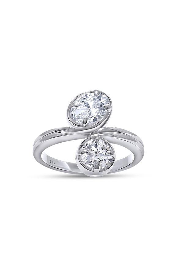 Two Stone Engagement Ring for Women, 1.45 Carat Oval & Round Shape Lab Grown Diamond Solitaire Bypass Wedding Ring In 14K Solid White Gold Jewelry Gifts For Her (1.45 Cttw)-7