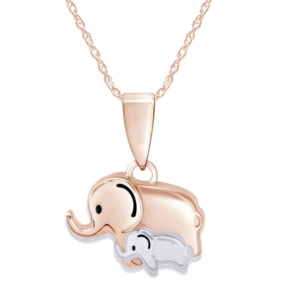 AFFY Two Tone Cute Mom Elephant Pendant Necklace In 14K Rose Gold Over 925 Sterling Silver With 18" Rope Chain
