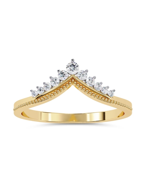 V Shaped Curved Wedding Band Ring for Women, 0.15 Carat (ctw) Round Cut Lab Grown Diamond Ring In In 10K Solid Yellow Gold F-G, VS-SI Quality Gifts For Her Ring Size-5
