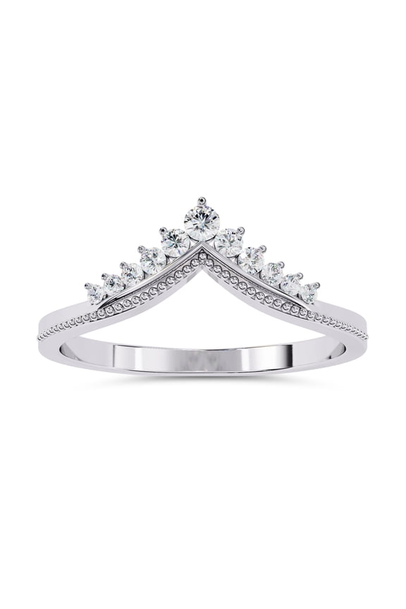 V Shaped Curved Wedding Band Ring for Women, 0.15 Carat (ctw) Round Cut Lab Grown Diamond Ring In In 14K White Gold Over Sterling Silver F-G-H, SI Quality Gifts For Her Ring Size-5