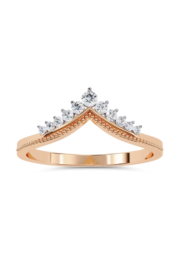 V Shaped Curved Wedding Band Ring for Women Round Lab Created Moissanite Ring in 14K Solid Rose Gold Size-10