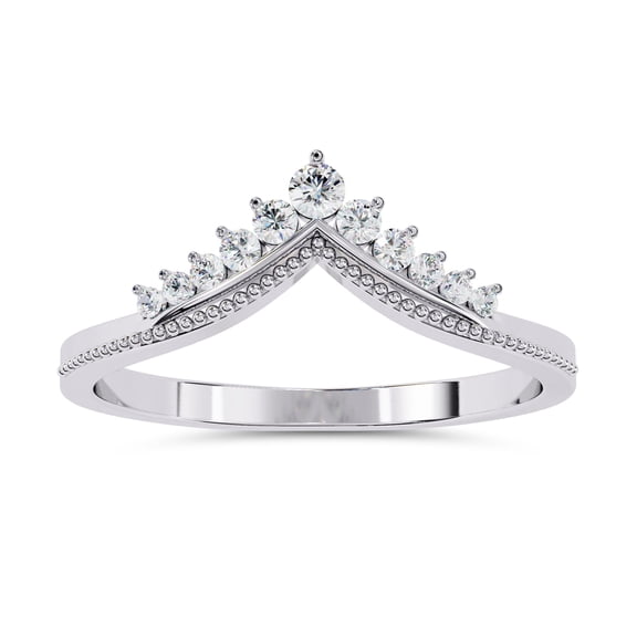 AFFY V Shaped Curved Wedding Band Ring for Women Round Lab Created Moissanite Ring in 14K White Gold Over Sterling Silver Size-4