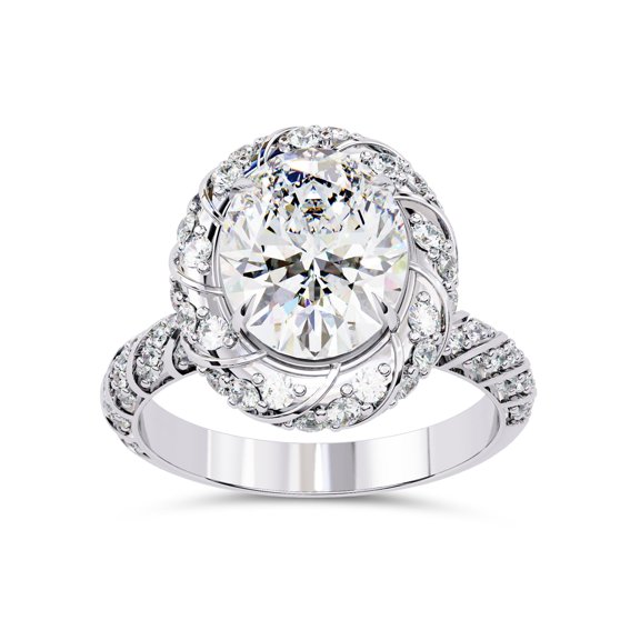 AFFY Vintage Engagement Rings for Women, Center 10x8mm Oval Cut Lab Created Moissanite Wedding Anniversary Ring in 10K Solid White Gold Size-6