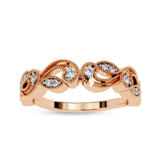 AFFY Vintage Style Half Milgrain Wedding Band Ring for Women, 0.10 Carat (ctw) Round Cut Lab Grown Diamond Ring In 14K Rose Gold Over Sterling Silver F-G-H, SI Quality 1/10 ctw Ring Size-6.5