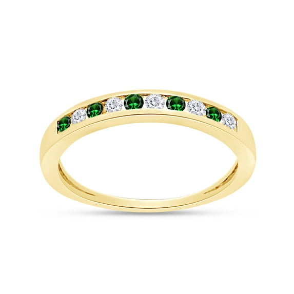 AFFY Wedding Band Ring for Women, 0.27CT Emerald and Natural Diamond 14K Yellow Gold over Silver-7.5