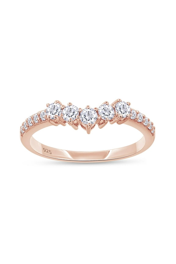 Wedding Bands for Women, 0.40 Carat (ctw) Round Shape Lab Grown Diamond Curved Chevron Wedding Band Ring In 14K Rose Gold Over Sterling Silver Jewelry Gifts For Her-10