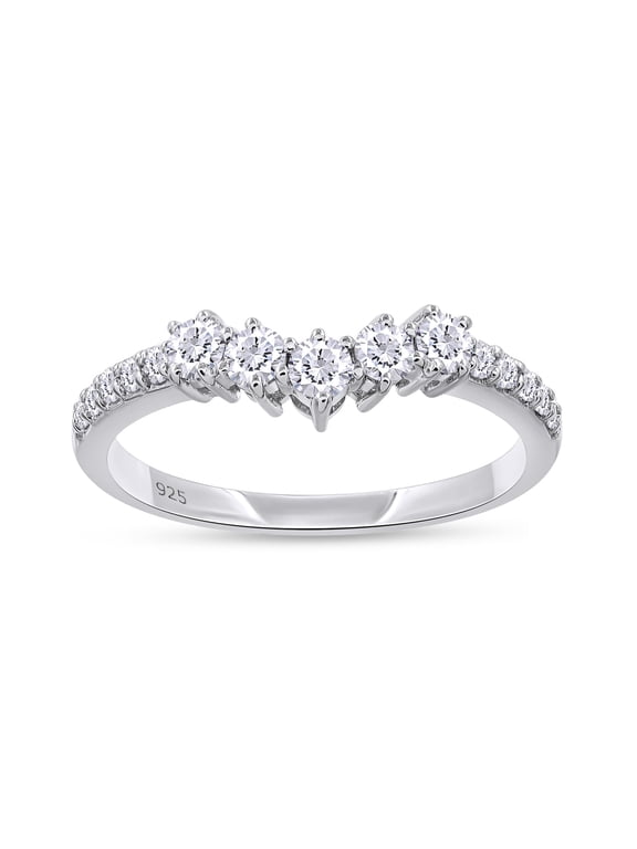 Wedding Bands for Women, 0.40 Carat (ctw) Round Shape Lab Grown Diamond Curved Chevron Wedding Band Ring In 14K White Gold Over Sterling Silver Jewelry Gifts For Her-5