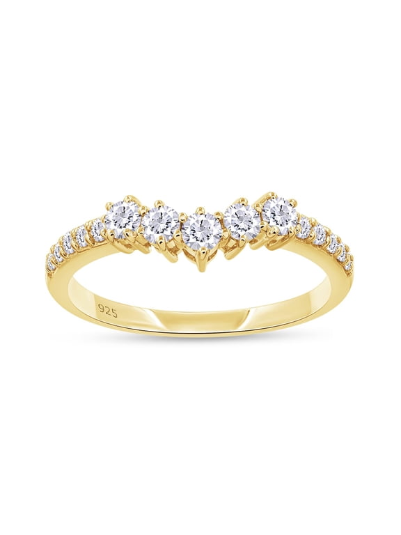 Wedding Bands for Women, 0.40 Carat (ctw) Round Shape Lab Grown Diamond Curved Chevron Wedding Band Ring In 14K Yellow Gold Over Sterling Silver Jewelry Gifts For Her-4